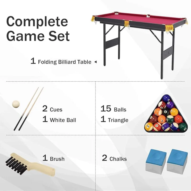SUGIFT 48in Foldable Pool Table, Portable Folding Billiard Table, Indoor Pool Arcade Game Table Red