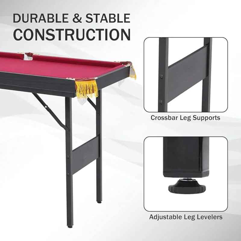 SUGIFT 48in Foldable Pool Table, Portable Folding Billiard Table, Indoor Pool Arcade Game Table Red