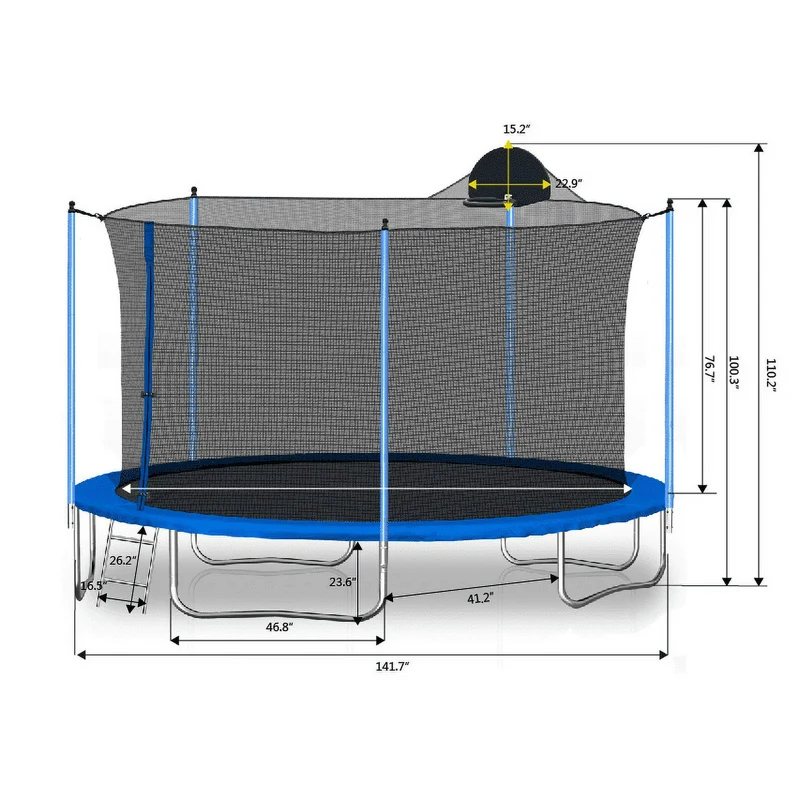 SUGIFT 12FT Trampoline Basketball Hoop, Outdoor Trampolines