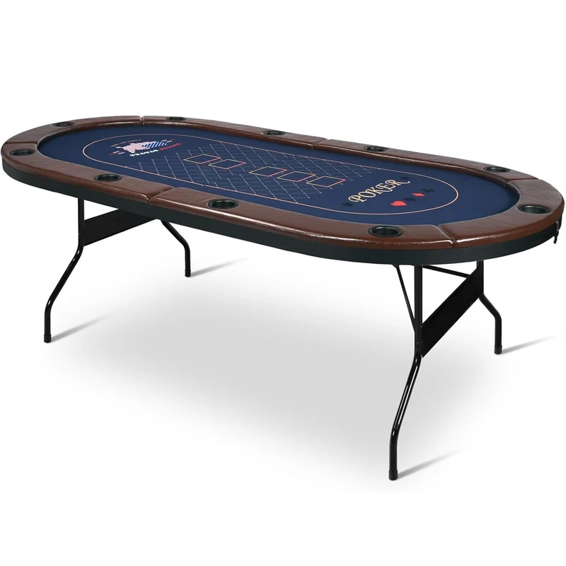 SUGIFT 10 Player Foldable Poker Table Texas Holdem Table Folding Leisure Game Table Portable Casino Table for Game Room with Padded Rails and Cup Holders Brown 84 inch