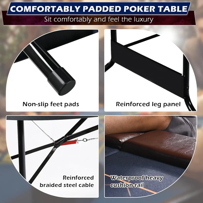 SUGIFT 10 Player Foldable Poker Table Texas Holdem Table Folding Leisure Game Table Portable Casino Table for Game Room with Padded Rails and Cup Holders Brown 84 inch