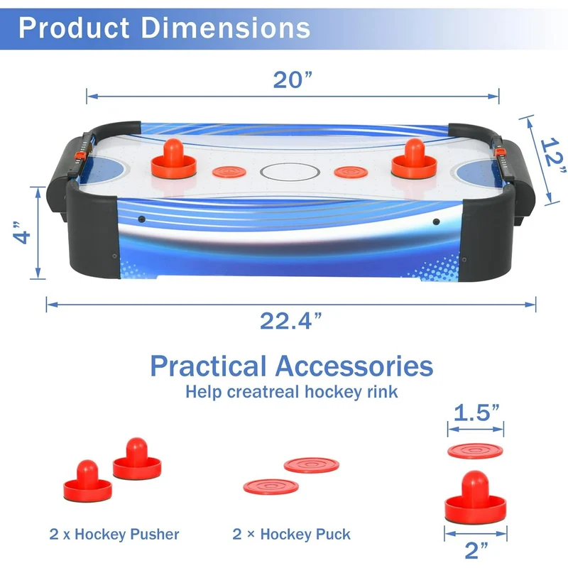 SUGIFT Table Top Air Hockey Table for Kids Mini Tabletop Air Hockey Game Electric Motor Fan 2 Pushers and 2 Air Hockey Pucks Great for Playing on The Floor Tabletop