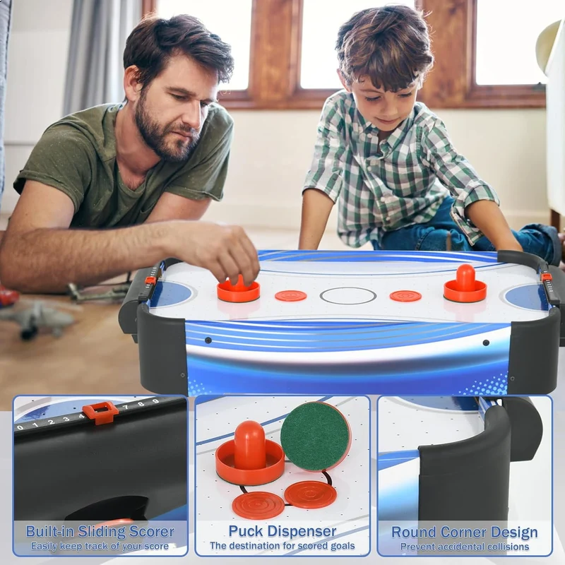 SUGIFT Table Top Air Hockey Table for Kids Mini Tabletop Air Hockey Game Electric Motor Fan 2 Pushers and 2 Air Hockey Pucks Great for Playing on The Floor Tabletop