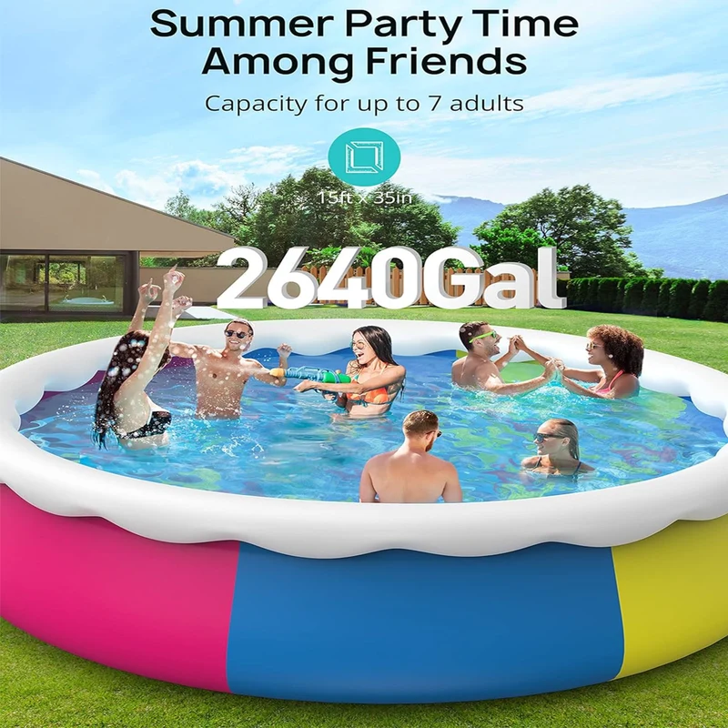 SUGIFT 15ft x 35in Round Above Ground Inflatable Swimming Pool Set Include Filter Pump and Cover