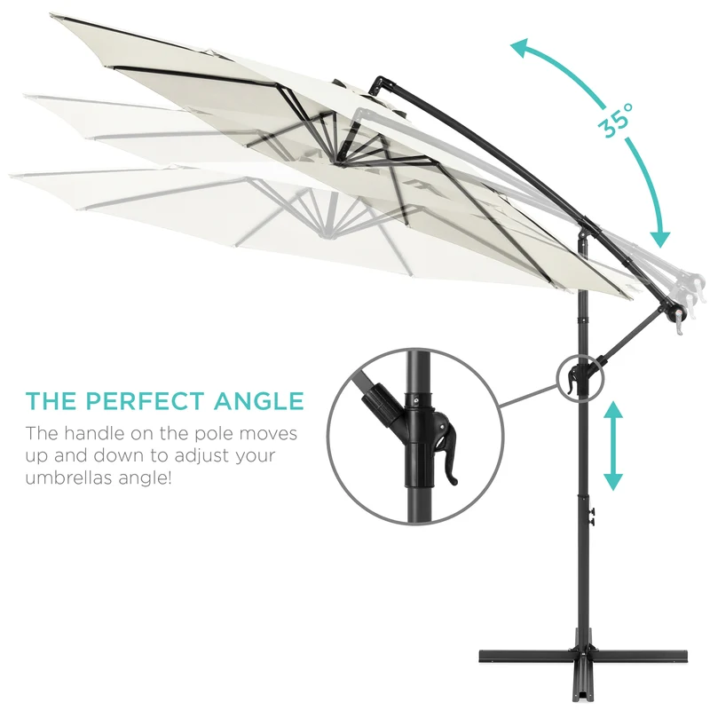 SUGIFT 10ft Offset Hanging Outdoor Market Patio Umbrella
