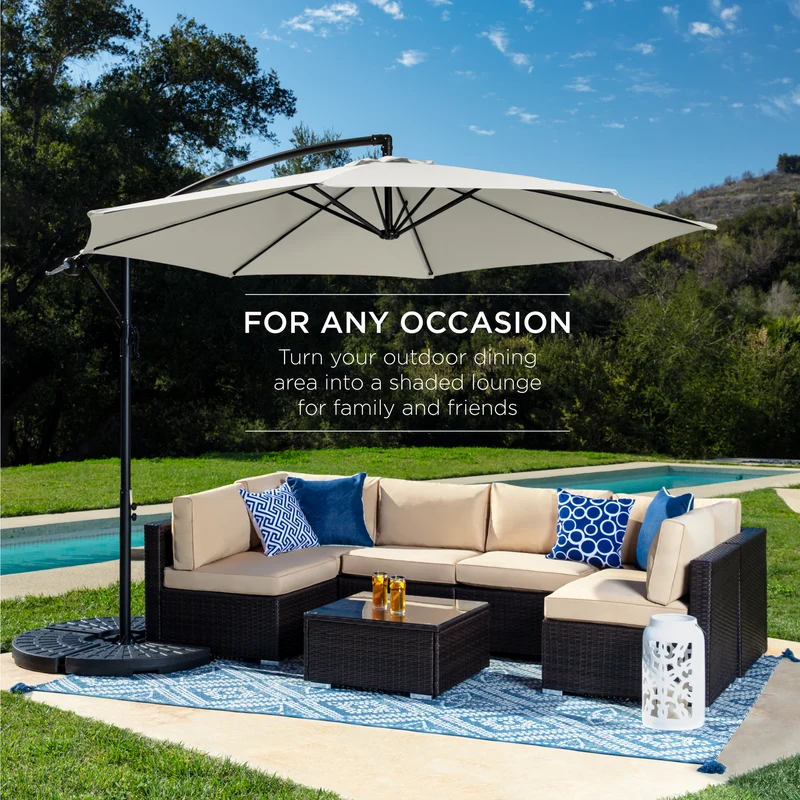 SUGIFT 10ft Offset Hanging Outdoor Market Patio Umbrella