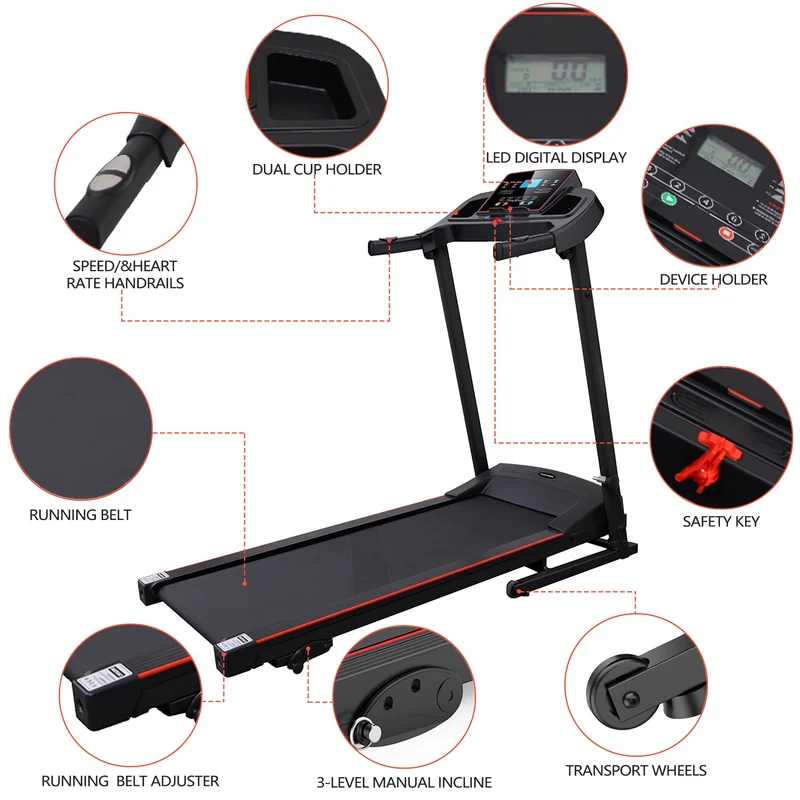 SKONYON S2 Folding Treadmill 2.0 HP with Multi-Functional LED Display for Home Gyms