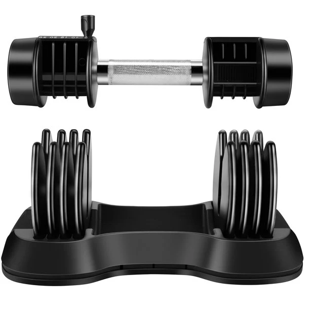 25 Lbs Adjustable Dumbbell , Adjust Weight by Turning Handle , Black , Single