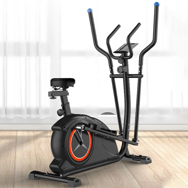 SKONYON 2-in-1 Upright Exercise Bike and Elliptical Trainer with Seat LCD Console