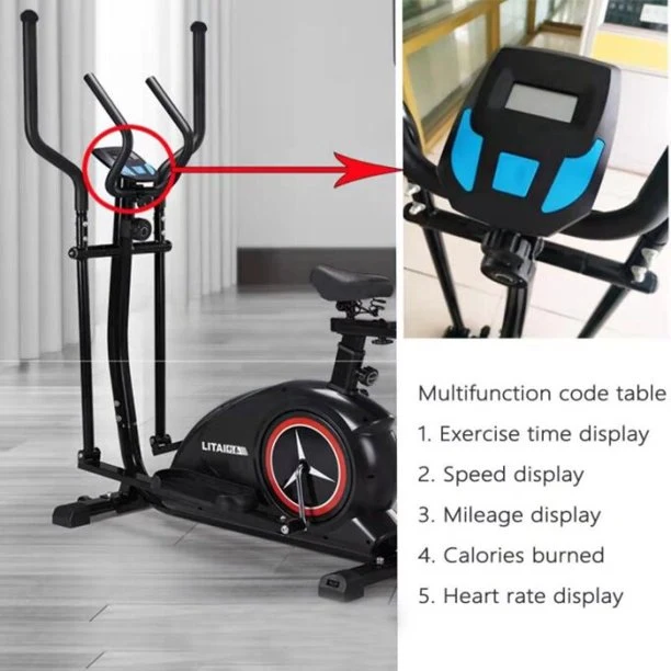 SKONYON 2-in-1 Upright Exercise Bike and Elliptical Trainer with Seat LCD Console