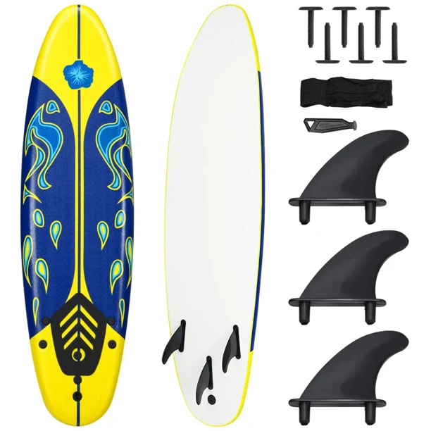 SKONYON 6Ft Premium Foam Surfboard with Removable Fins for All Levels of Surfing for Adults and Kids
