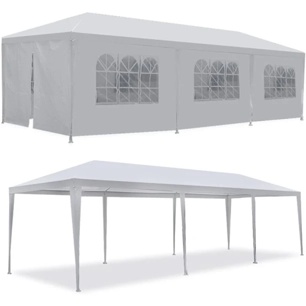SUGIFT 10 x30 Outdoor Gazebo White Canopy with sidewalls Party Wedding Tent Cater Events Pavilion Beach BBQ (10'X30')