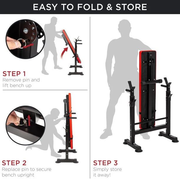 SUGIFT Weight Bench Adjustable Folding Fitness Barbell Rack & Weight Bench Set for Home Gym, Fast Folding-2022 Version