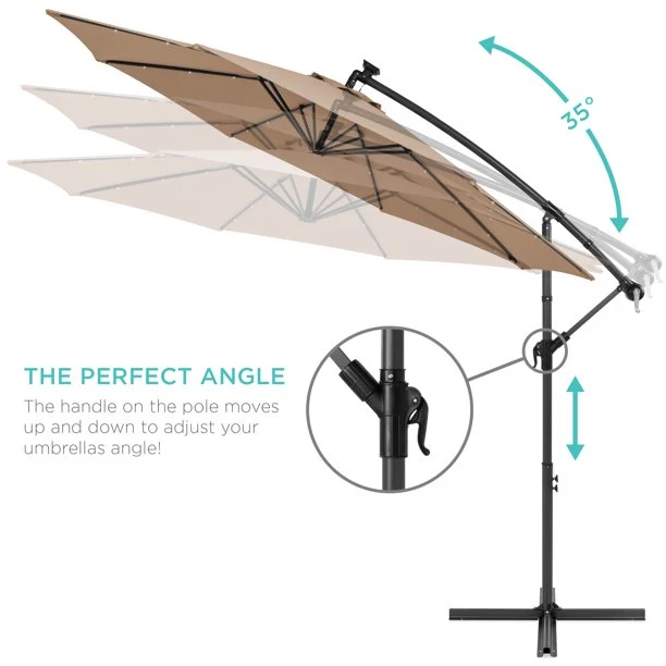 SUGIFT 10ft Solar LED Offset Hanging Outdoor Market Patio Umbrella w/ Easy Tilt Adjustment - Tan