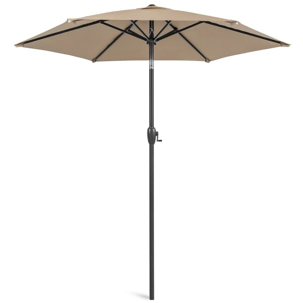 SUGIFT 7.5ft Heavy-Duty Outdoor Market Patio Umbrella w/ Push Button Tilt, Easy Crank Lift, Tan
