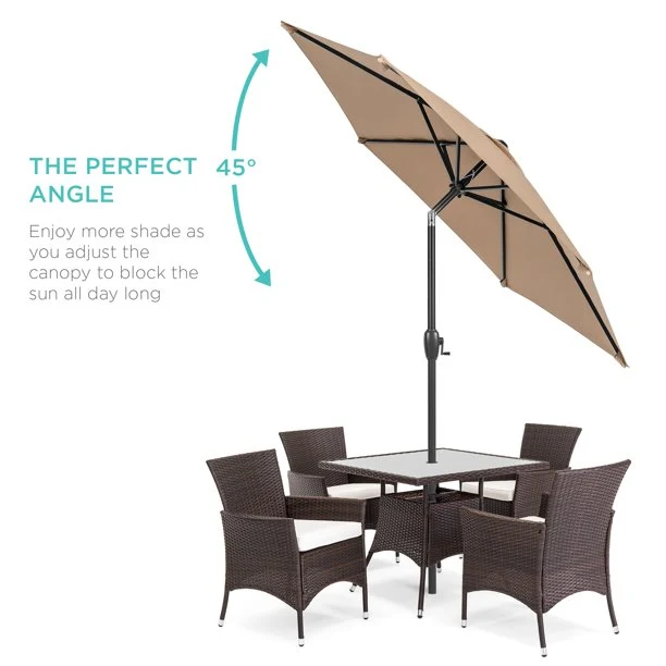 SUGIFT 7.5ft Heavy-Duty Outdoor Market Patio Umbrella w/ Push Button Tilt, Easy Crank Lift, Tan