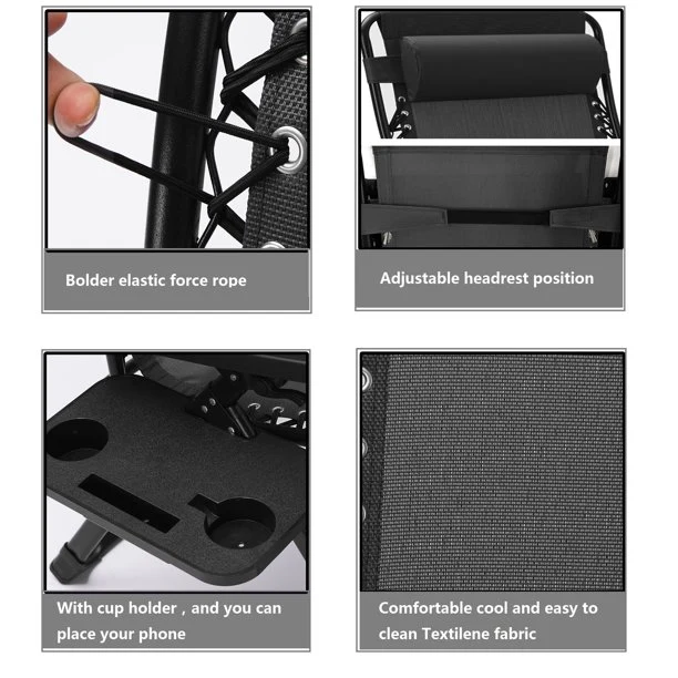 SUGIFT Outdoor Patio Folding Zero Gravity Lounge Chair,Camp Reclining Chair with Pillow and cup holder