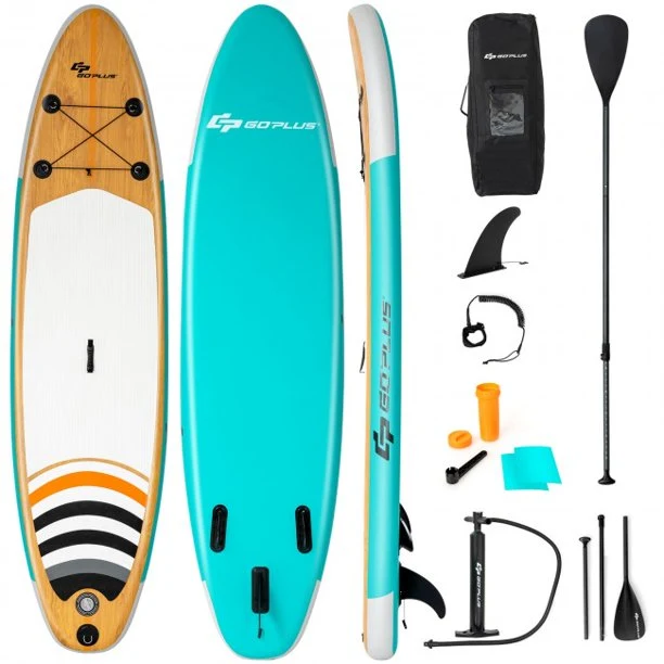 SUGIFT Inflatable Stand Up Paddle Board with Carry Bag (10 Feet,Blue And Brown)