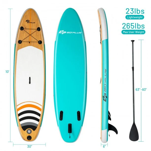 SUGIFT Inflatable Stand Up Paddle Board with Carry Bag (10 Feet,Blue And Brown)