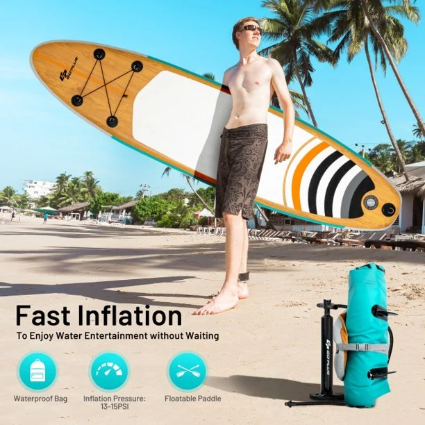 SUGIFT Inflatable Stand Up Paddle Board with Carry Bag (10 Feet,Blue And Brown)