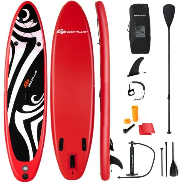 SUGIFT Inflatable Stand Up Paddle Board with Carry Bag (10 Feet,Black And Red)