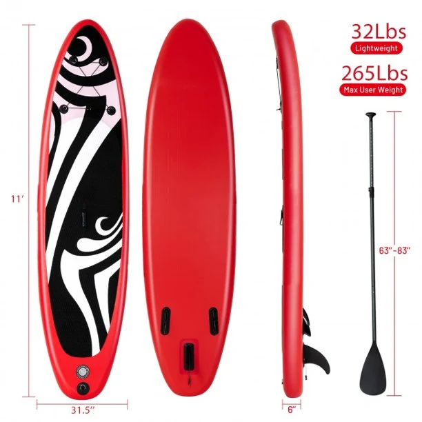 SUGIFT Inflatable Stand Up Paddle Board with Carry Bag (10 Feet,Black And Red)