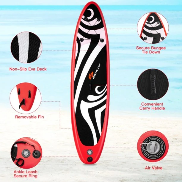 SUGIFT Inflatable Stand Up Paddle Board with Carry Bag (10 Feet,Black And Red)