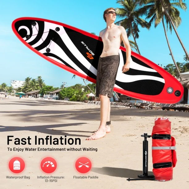 SUGIFT Inflatable Stand Up Paddle Board with Carry Bag (10 Feet,Black And Red)