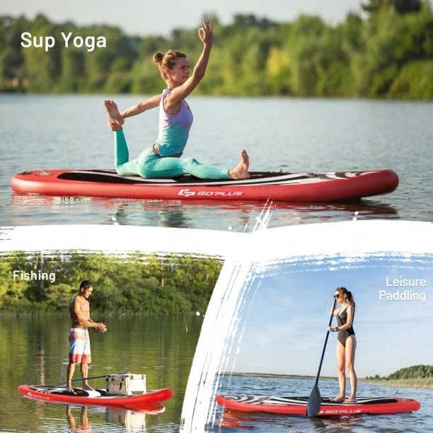 SUGIFT Inflatable Stand Up Paddle Board with Carry Bag (10 Feet,Black And Red)