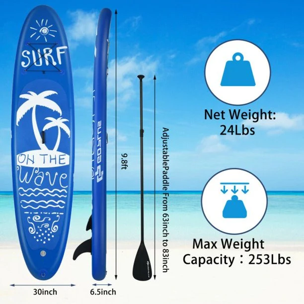 SUGIFT Inflatable Stand Up Paddle Board with Carry Bag (11 Feet,Blue And White)