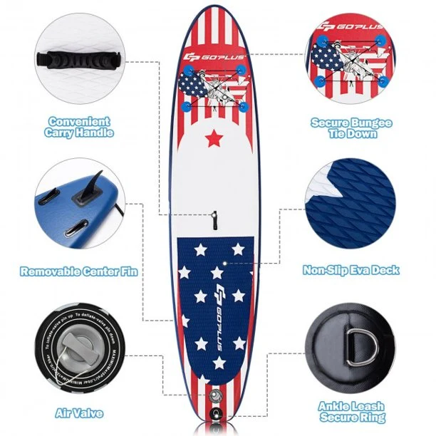 SUGIFT Inflatable Stand Up Paddle Board with Carry Bag (11 Feet,Blue And Red)