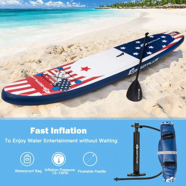 SUGIFT Inflatable Stand Up Paddle Board with Carry Bag (11 Feet,Blue And Red)