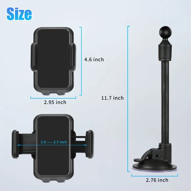 SUGIFT Long Arm Car Phone Holder Car Windshield Dashboard Suction Cup 360 Degree Car Mount Black