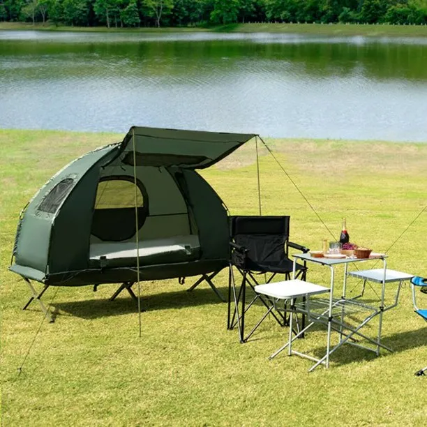 SUGIFT Camping Tent 2-Person Foldable Outdoor Camping Tent Cot with Air Mattress and Sleeping Bag