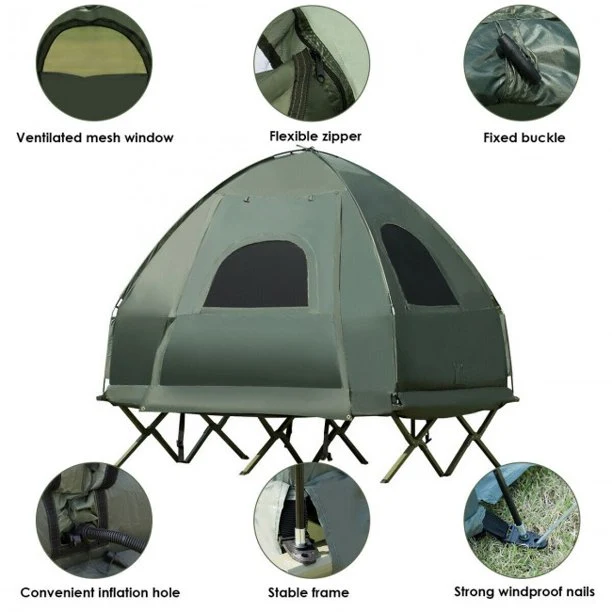 SUGIFT Camping Tent 2-Person Foldable Outdoor Camping Tent Cot with Air Mattress and Sleeping Bag