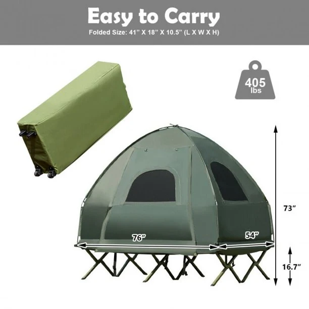 SUGIFT Camping Tent 2-Person Foldable Outdoor Camping Tent Cot with Air Mattress and Sleeping Bag