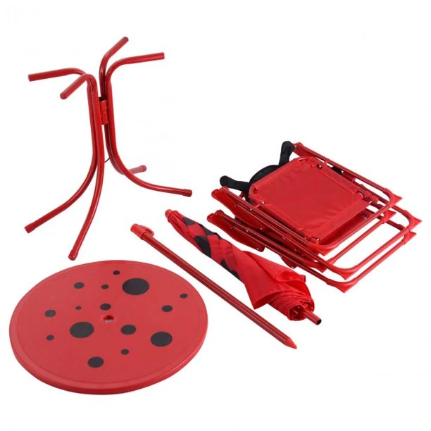 SUGIFT Kids Patio Folding Table and Chairs Set Beetle with Umbrella