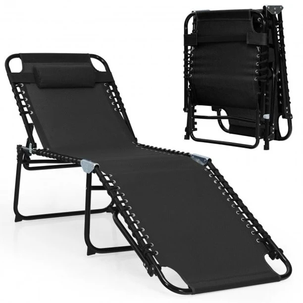 Foldable Portable Recline Lounge Chair with Adjustable Backrest and Footrest