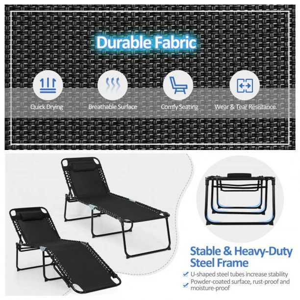 Foldable Portable Recline Lounge Chair with Adjustable Backrest and Footrest