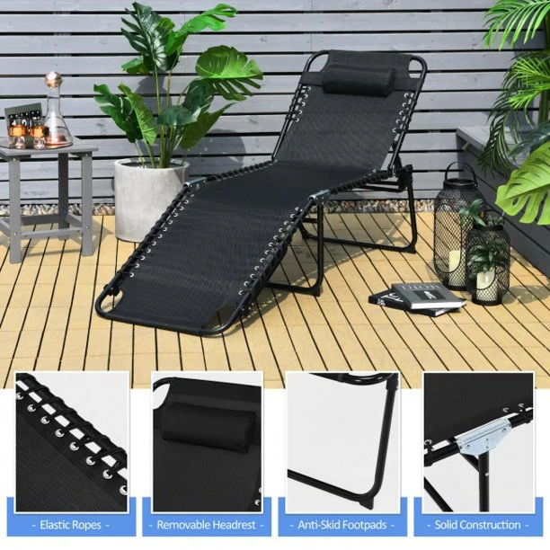 Foldable Portable Recline Lounge Chair with Adjustable Backrest and Footrest