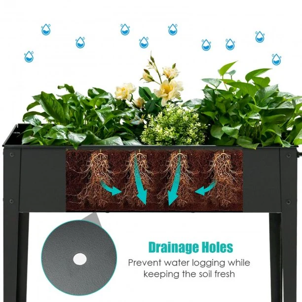 Elevated Planter Box on Wheels with Non-slip Legs and Storage Shelf Cart