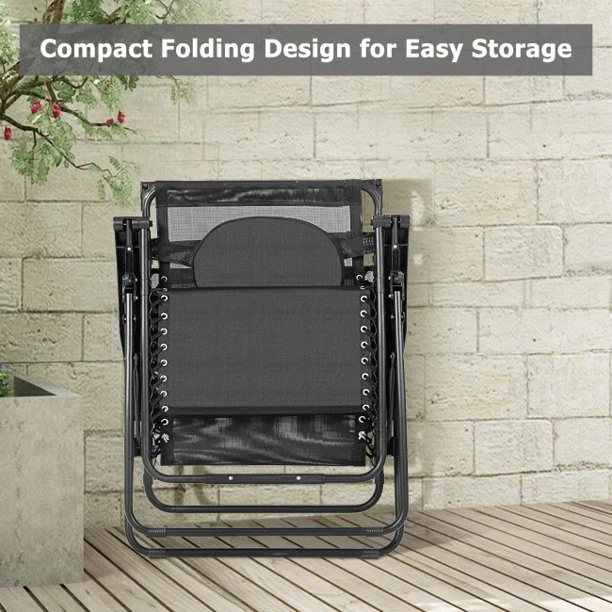 Folding Recliner Lounge Chair with Shade Canopy Cup Holder For Beach Swimming Pool Garden
