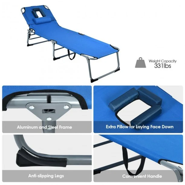 Folding Portable Chaise Lounge Chair Bed Adjustable Outdoor Patio Beach