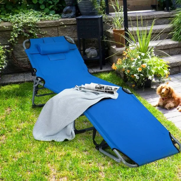 Folding Portable Chaise Lounge Chair Bed Adjustable Outdoor Patio Beach
