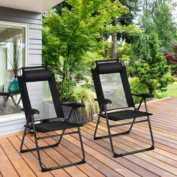 2 Pieces Adjustable Folding Recliner Chairs with 7 Level Adjustable Backrest For Indoor Outdoor Patio Garden