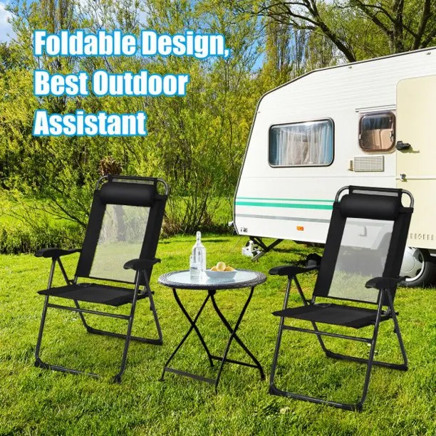 2 Pieces Adjustable Folding Recliner Chairs with 7 Level Adjustable Backrest For Indoor Outdoor Patio Garden