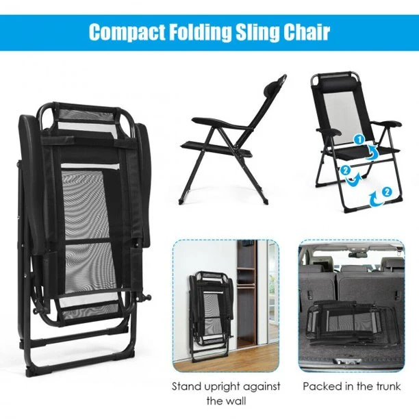 2 Pieces Adjustable Folding Recliner Chairs with 7 Level Adjustable Backrest For Indoor Outdoor Patio Garden