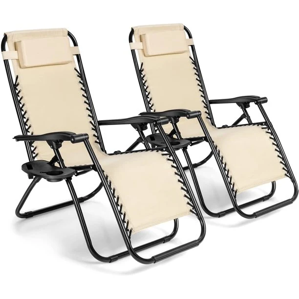 SUGIFT 2PC Zero Gravity Chairs Folding Portable Lounge Chair, Khaki