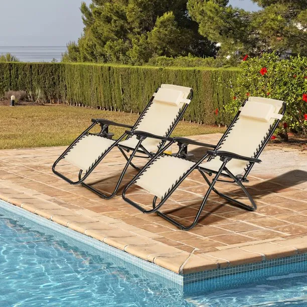SUGIFT 2PC Zero Gravity Chairs Folding Portable Lounge Chair, Khaki