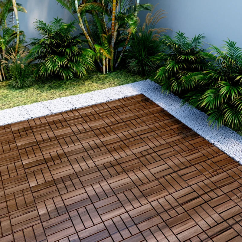 SUGIFT Patio Deck Tiles,Interlocking Flooring Tiles in Solid Acacia Wood Oiled Finish (Set of 10)